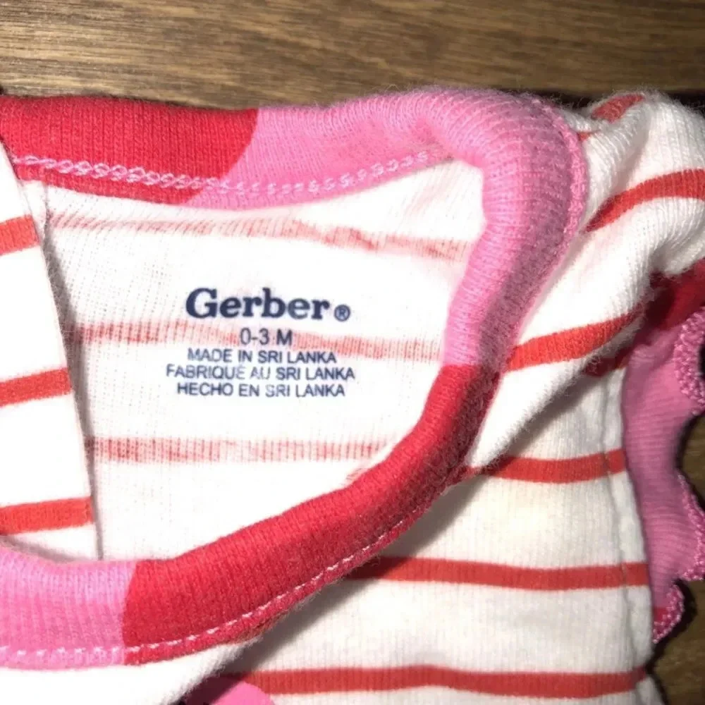 Gerber Little Girls 0-3 Months Pink & Red Striped Flamingo Onesie
